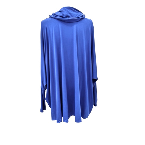 YANA K BLUE COWL NECK LONG SLEEVE OVERSIZED LOOSE FIT PONCHO TOP - Picture 5 of 11